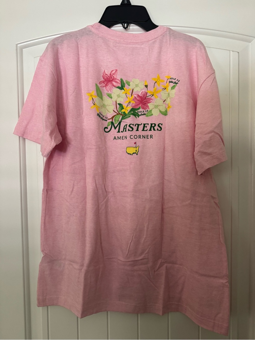 2026 Masters Pink Youth Tee NWT with Yellow & Green Floral Back Graphic